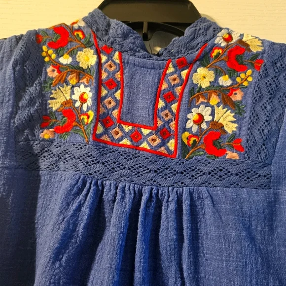 JODIFL | Dresses | Jodifl Blue Dress With Red And Yellow Embroidery |  Poshmark
